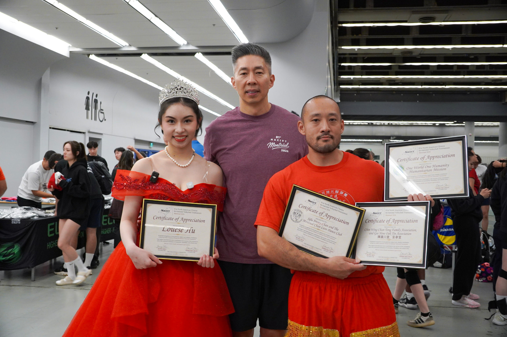 Louese Hu, Sifu Jimmy Chan and a fellow performer with certificates at NACIVT